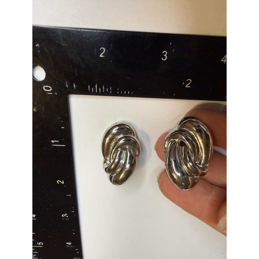 Silver Tone Oversized Knot Stud Earrings Textured Back Statement Jewelry